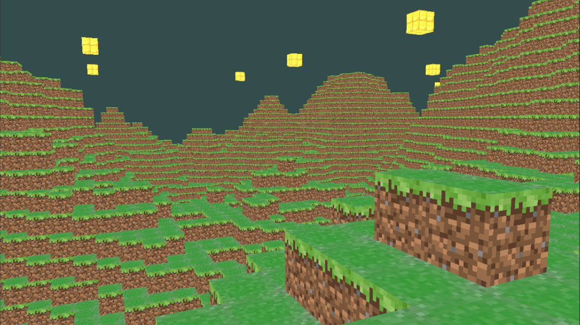 Screenshot of the Block Game prototype, that shows the generated terrain